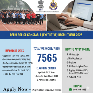 SSC Delhi Police Constable Vacancy 2025 {7565 Post} - Apply Online